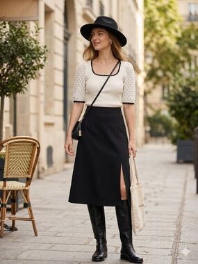 RIHOAS White Knit Top with Black Trim